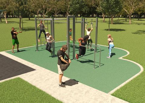 A concept design of the fitness equipment to be installed at Isaac Park in Hamlyn Terrace.